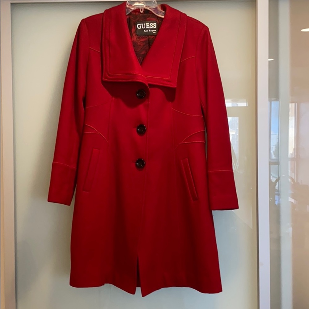 Guess Wool Red Winter Coat